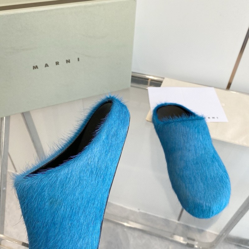 2024 Women Marni Blue Horsehair Slippers