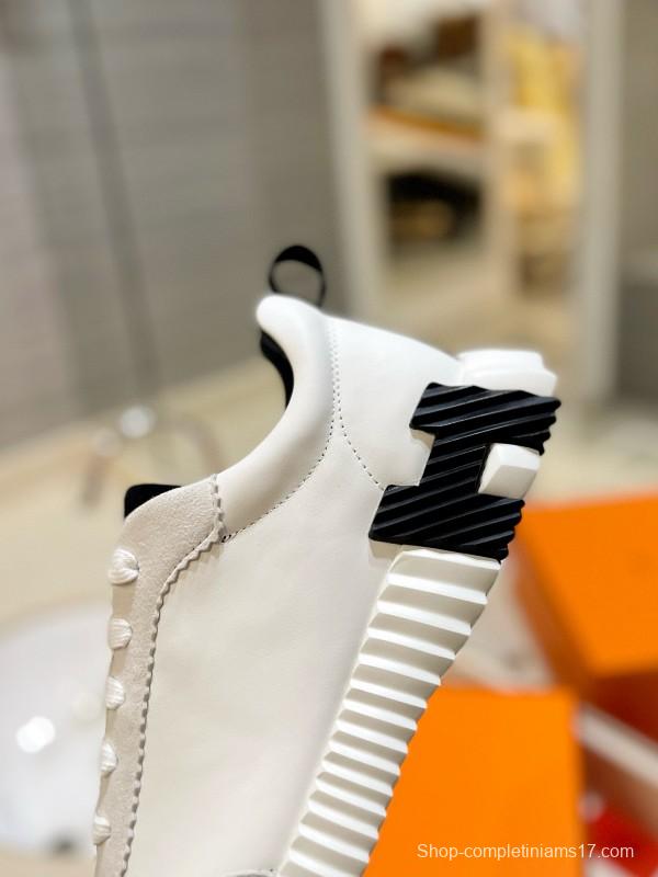 2024 Unisex Hermès white black leather sneakers