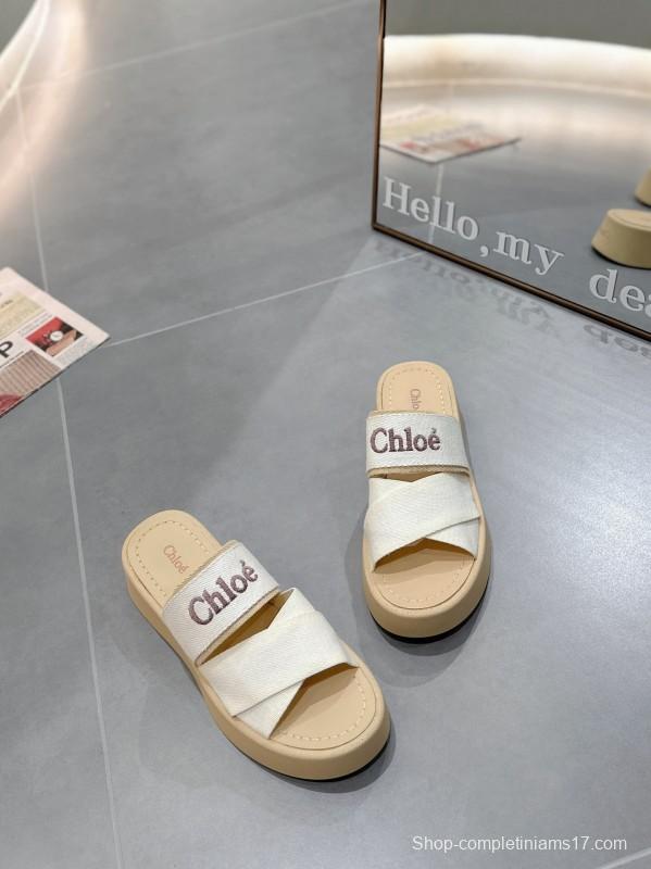 2025 Chloé White Canvas Slippers