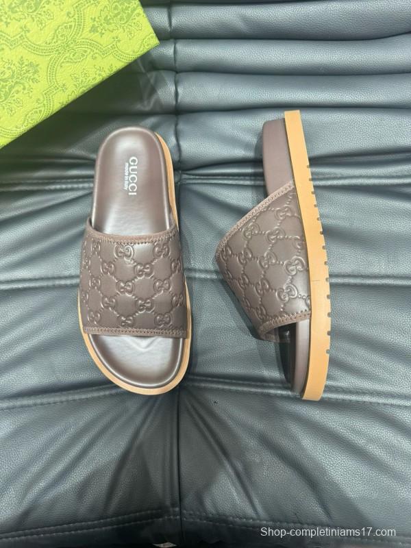 2024 Gucci brown leather Slippers MJ00200