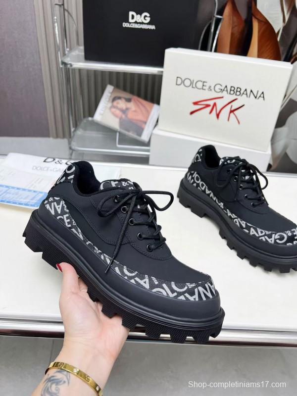 2024 Unisex Dolce & Gabbana Black Fabric Leather Chunky Sneakers