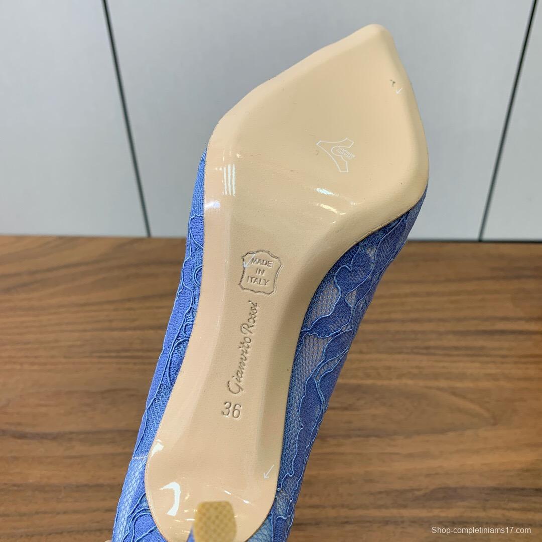 2025 Women Gianvito Rossi Blue Lace Leather Pumps