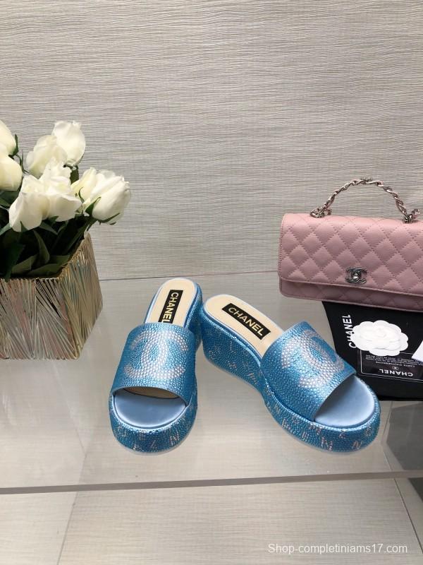 2025 CHANEL Blue Leather Slippers