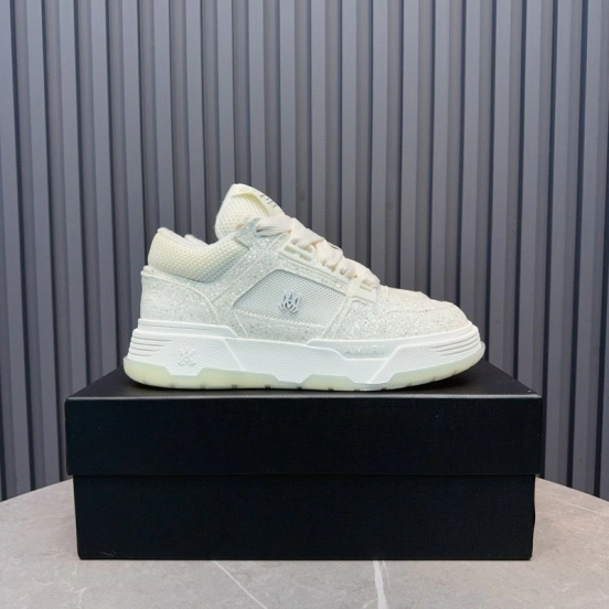 2024 Unisex Amiri White Mesh Leather Sneakers MJ00360