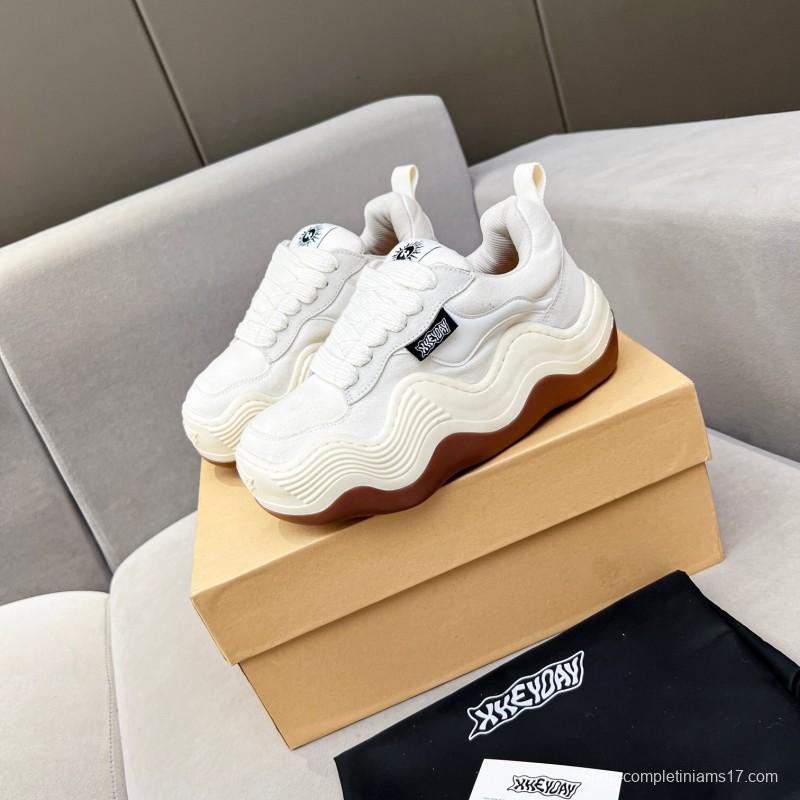 2025 Unisex HEYDAY White Brown Canvas Leather Wave Sneakers KFY00260