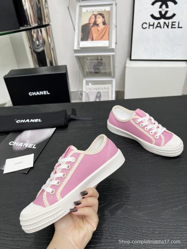 2025 Women Chanel Pink Canvas Sneakers
