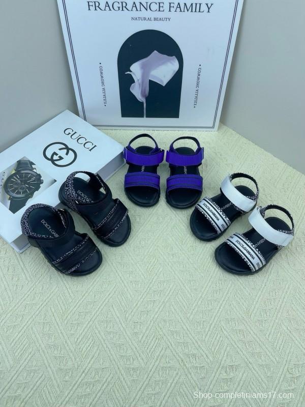 2025 Kids Dolce & Gabbana White Black Purple Leather Sandals