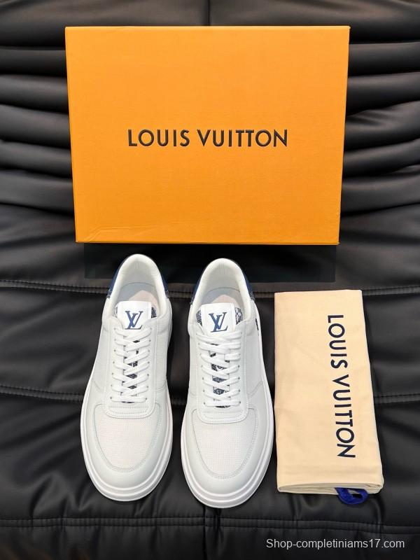 2024 Men Louis Vuitton White Blue Mesh Leather Sneakers MJ00400