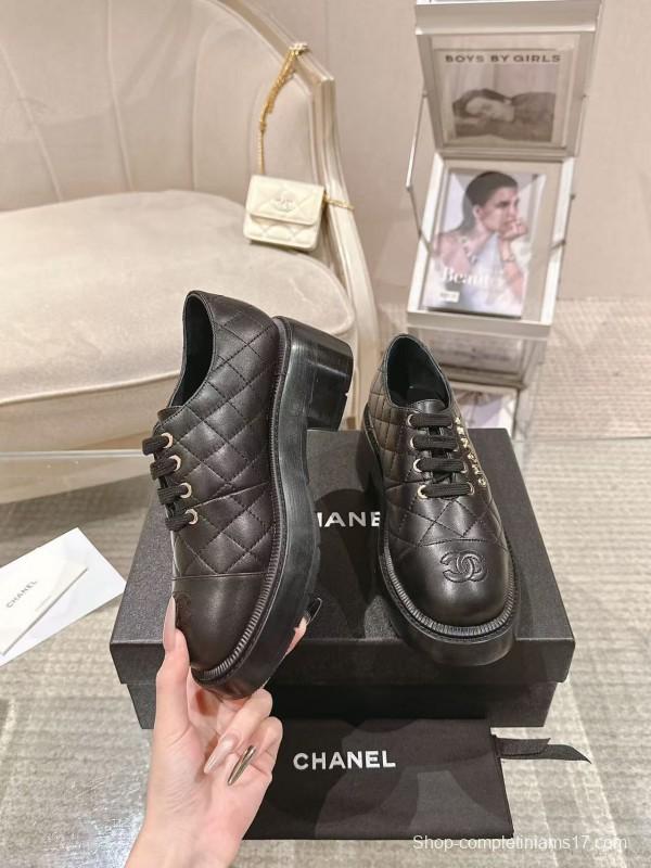 2025 Women Chanel Black Leather Oxford Lace-up B2599