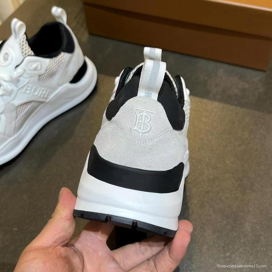 2025 Unisex Burberry White Grey Suede Calf Leather Sneakers Vintage Check MJ00380