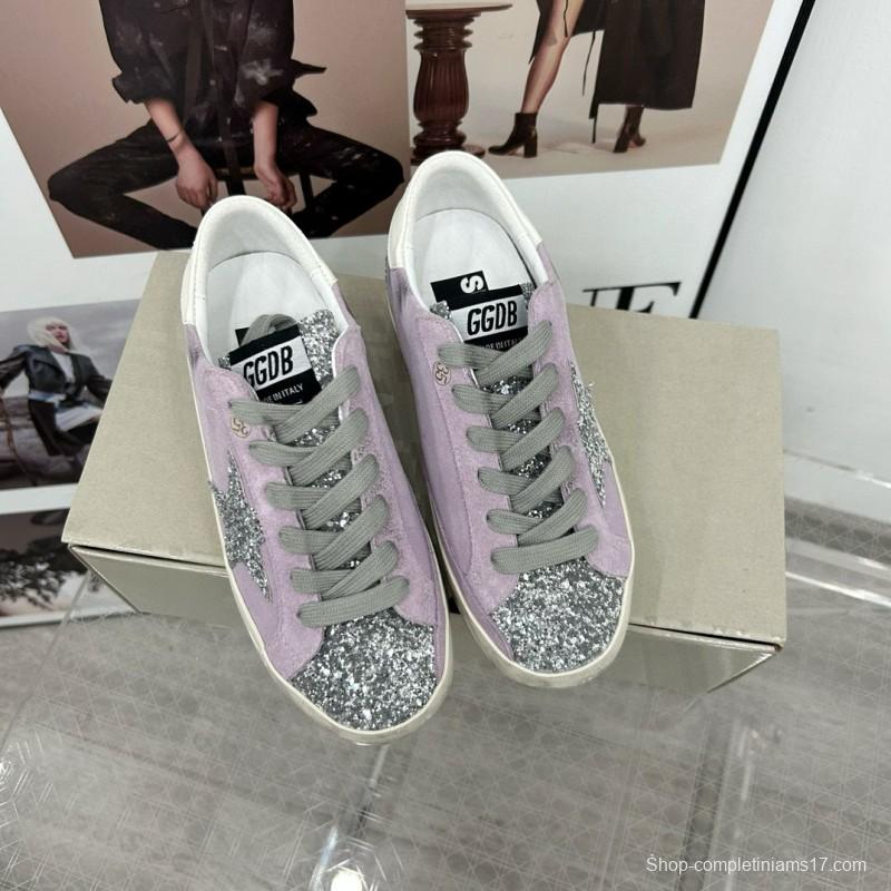 2025 Women GGDB Lilac Silver Glitter Leather Suede Sneakers