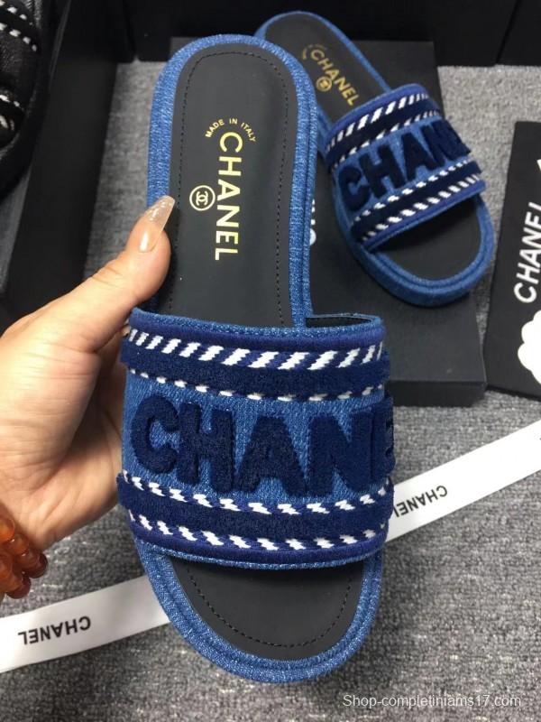 2025 Slippers Chanel Blue Fabric Slippers LY00270