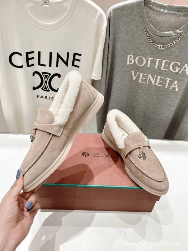 2024 Women LP beige suede shearling loafers MJ00300
