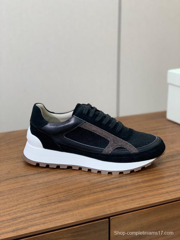 2025 Unisex Brunello Cucinelli Black Brown Suede Leather Sneakers LY