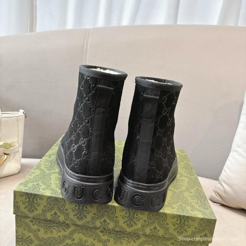 2024 Women Gucci Black Suede Shearling Snow Boots MJ00350
