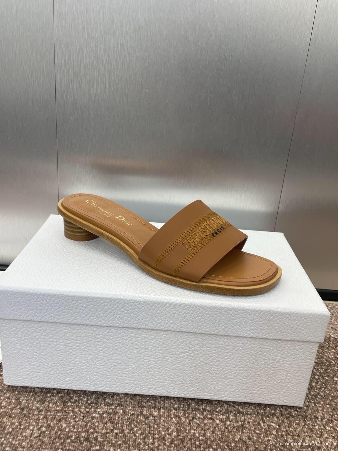 2025 Women Dior Brown Leather Slippers