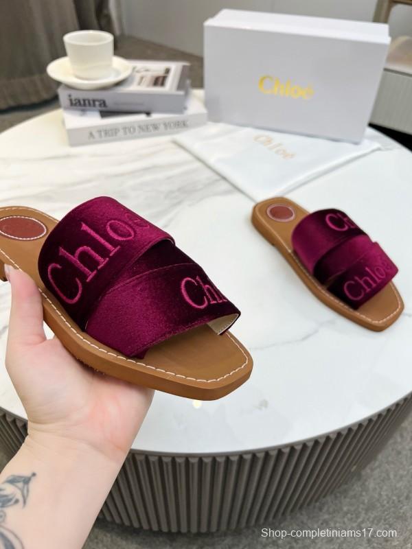 2025 Women Chloé Purple Velvet Slippers LY00200