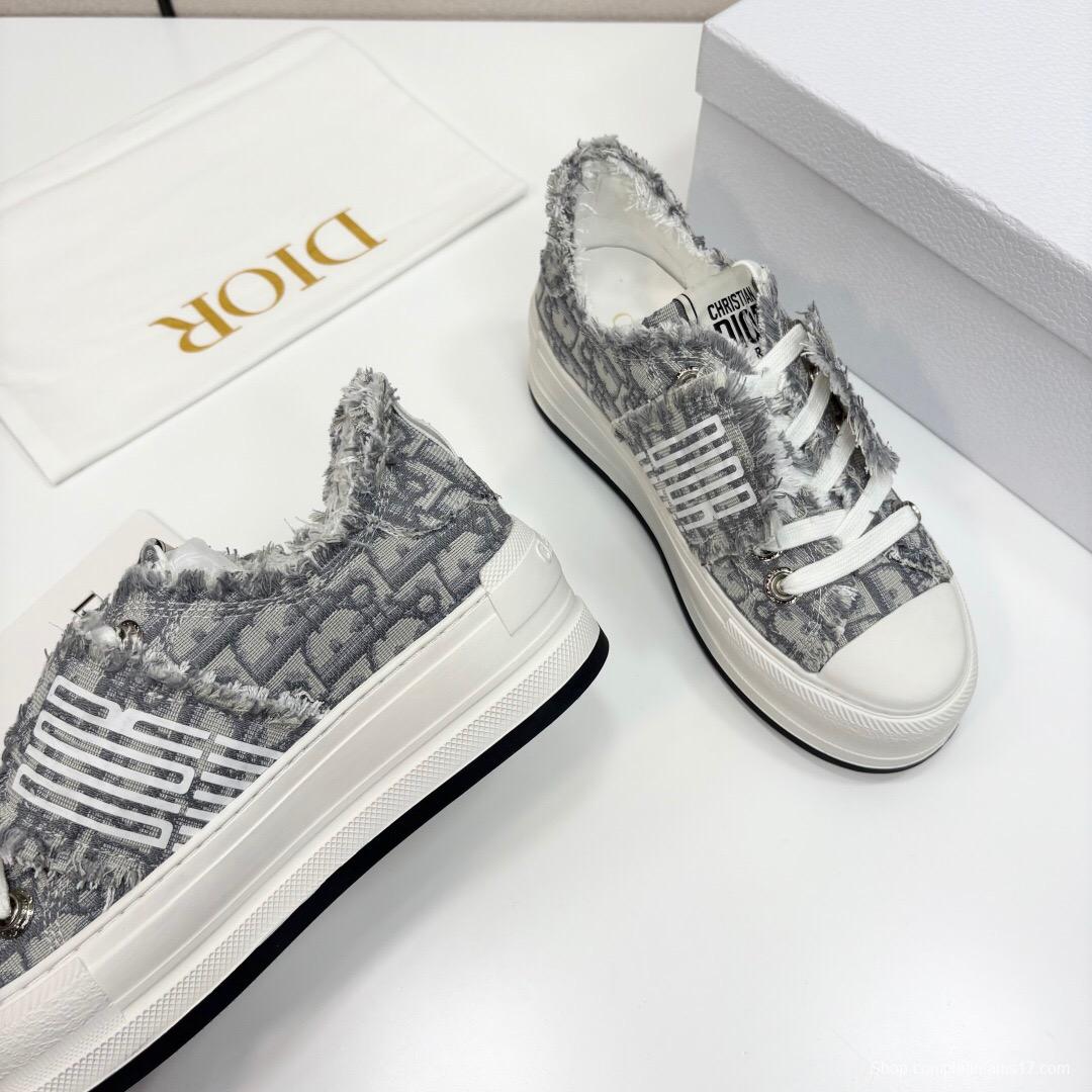 2025 Women Dior Grey Canvas Fur Sneaker LY00300