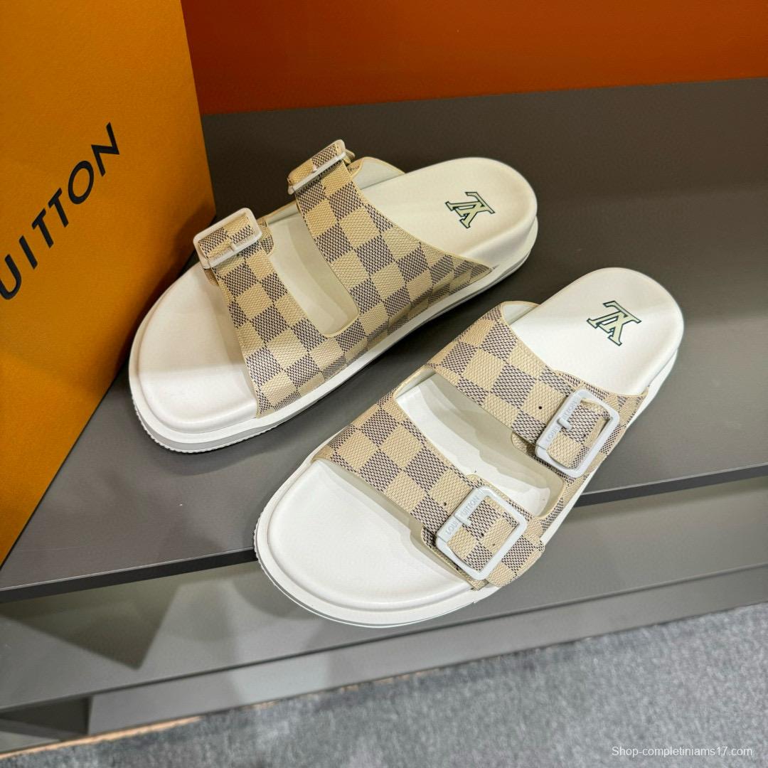 2024 Slippers Louis Vuitton White Beige Canvas Slippers