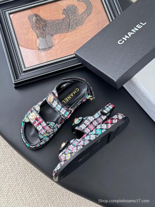 2025 Women Chanel Multicolor Fabric Sandals LY00320