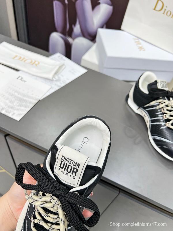 2025 Women Dior Black White Leather Sneakers Handwritten Logo KFY00290