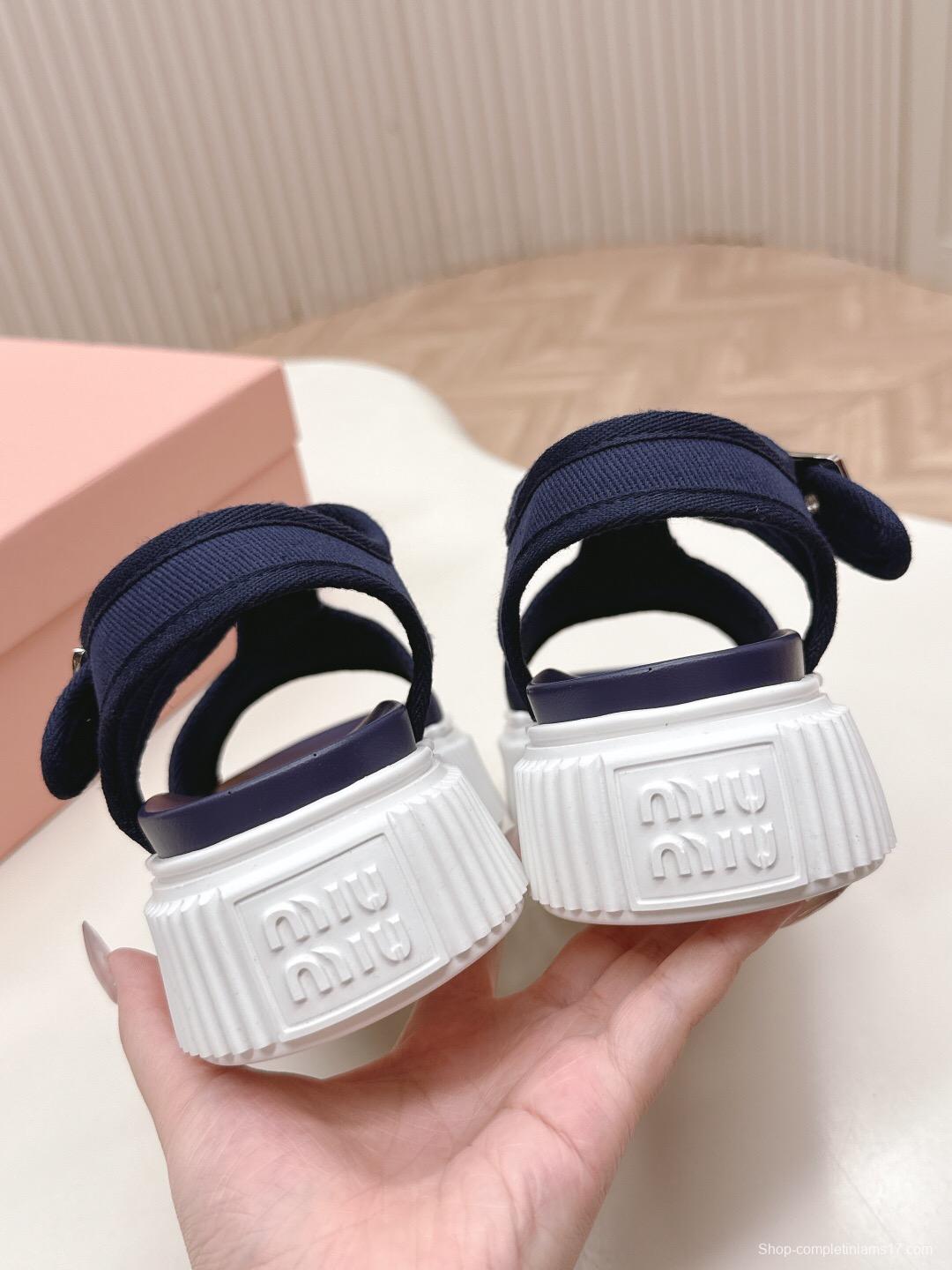 2025 Women Miu Miu Navy Canvas Sandals LY00420