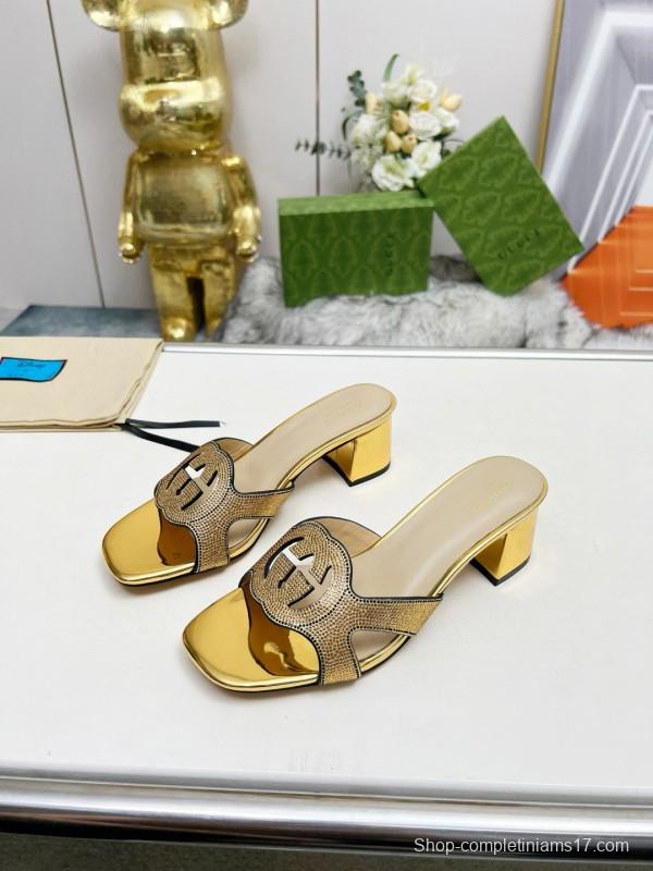 2025 Gucci Gold Leather Slippers