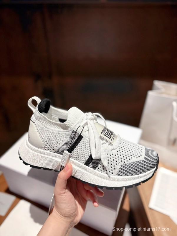 2025 Unisex Dior White Black Flyknit Sneakers LY00260