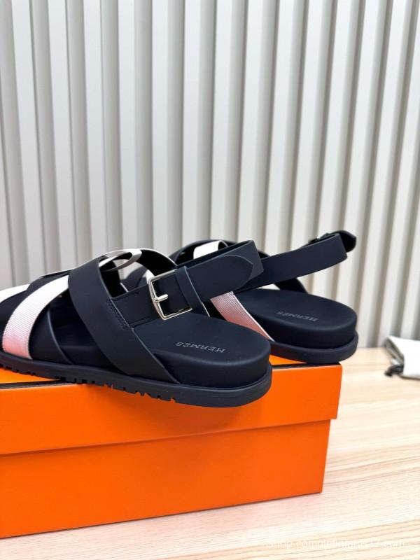 2025 Women Hermès Black Pink Leather Sandals LY00270