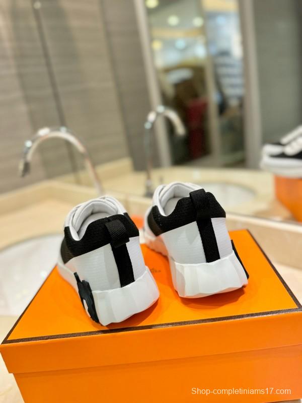 2024 Unisex Hermès Black White Imported Silk Calf Suede Sneakers MJ00320