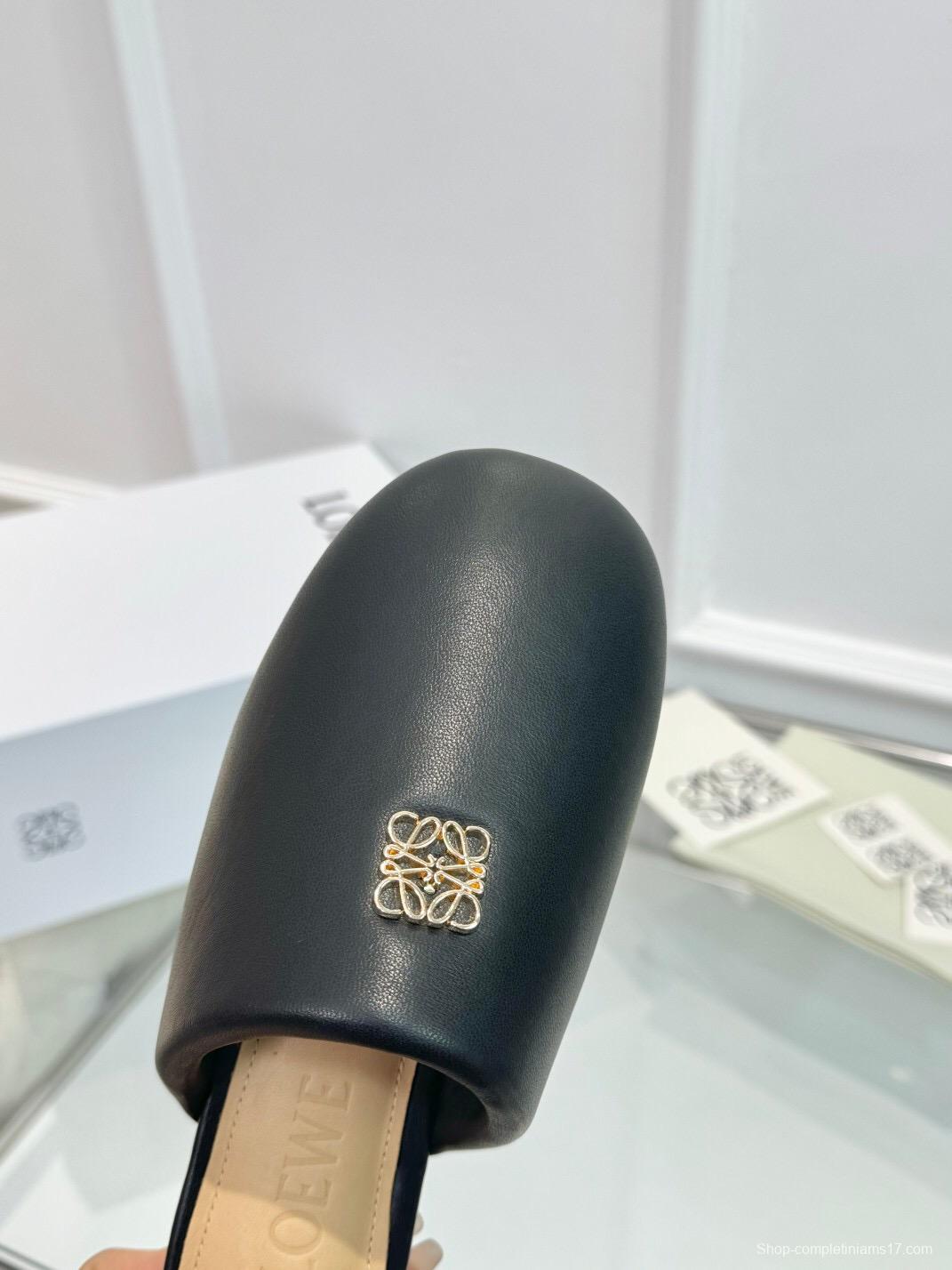 2025 Women Loewe Black Leather Slippers LY00270