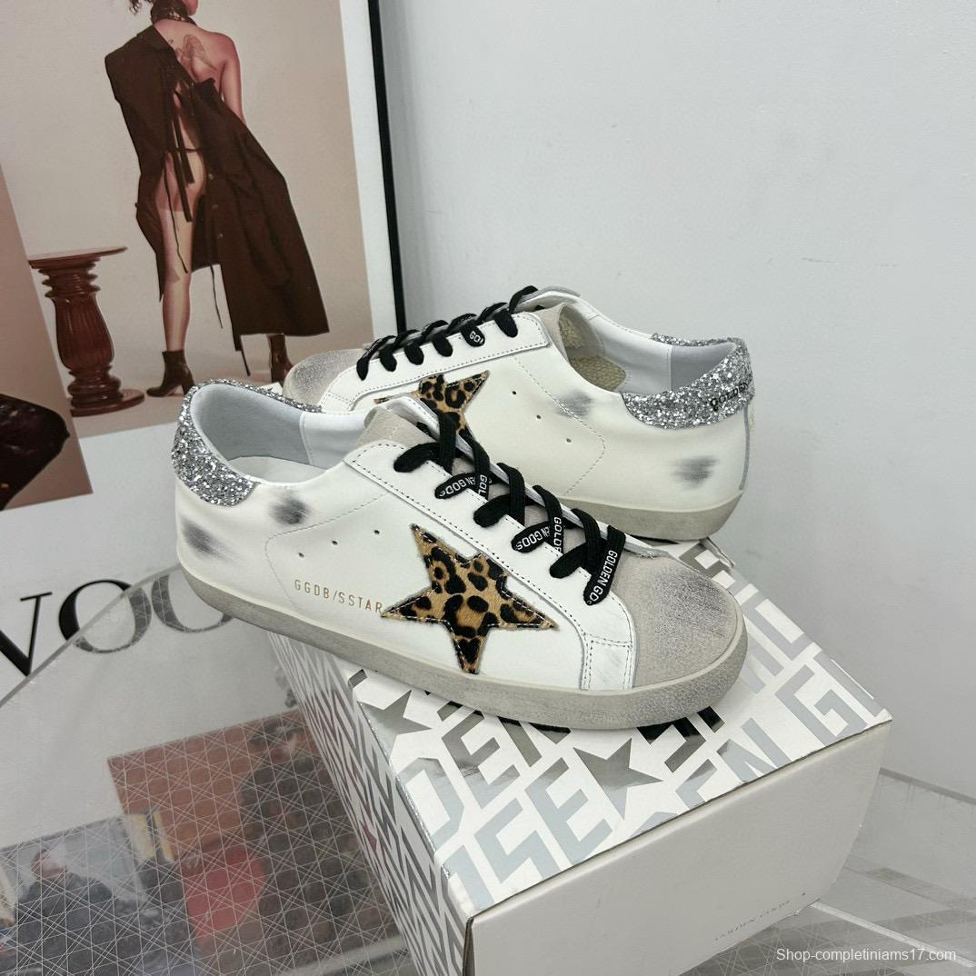 2025 Women GGDB White Black Leopard Print Leather Sneakers