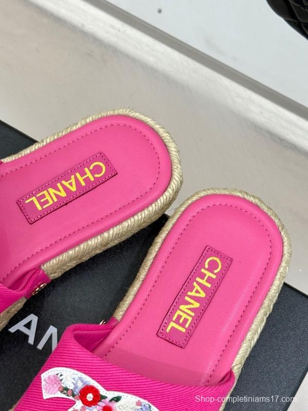 2025 Slippers Chanel Pink Canvas Espadrille Double C KFY00230