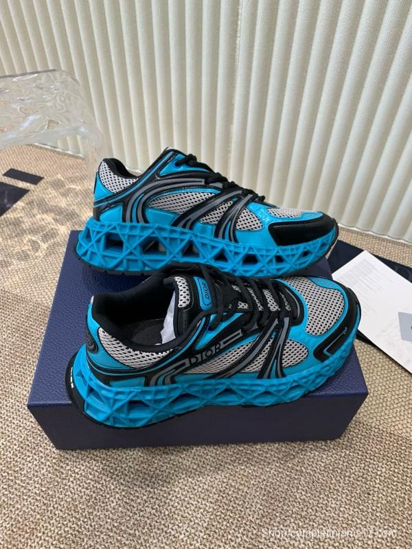 2024 Unisex Dior Blue Black Leather Mesh Sneakers