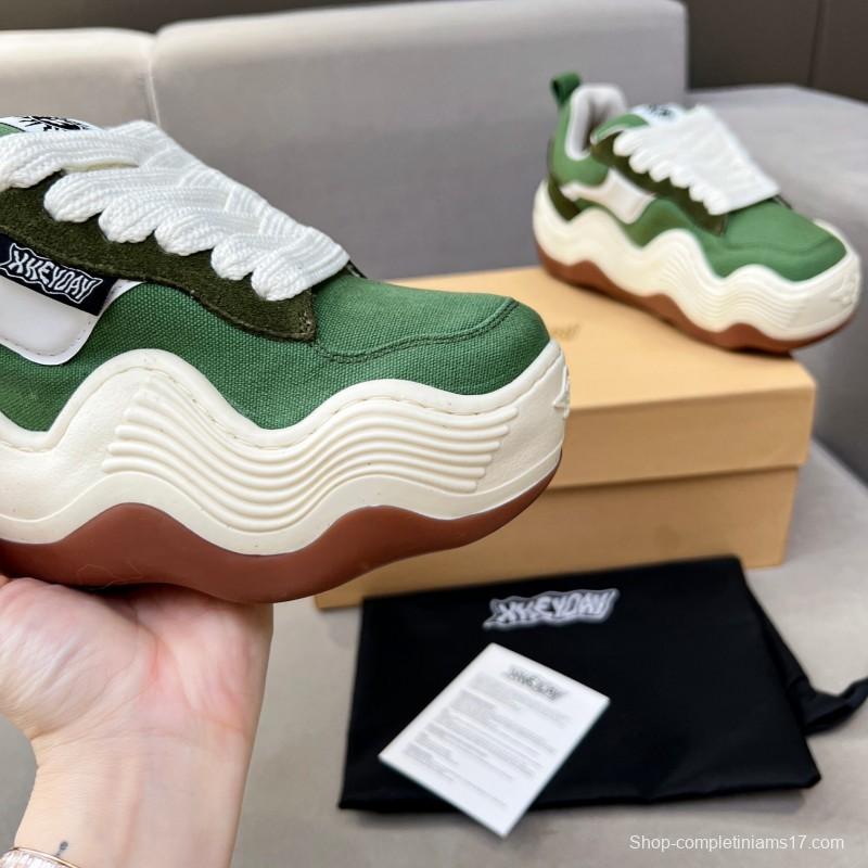 2025 Unisex HEYDAY Green White Canvas Leather Wave Sneakers KFY00260