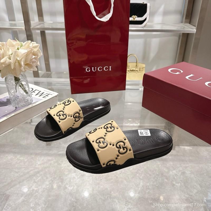2025 Gucci Beige Black Rubber Slippers