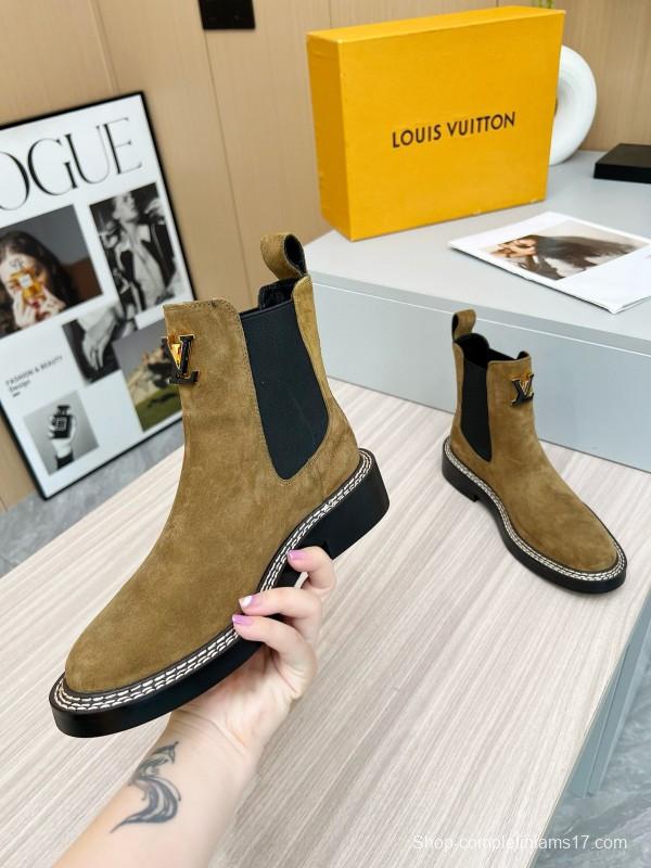 2024 Women Louis Vuitton Brown Suede Chelsea Boots MJ00340