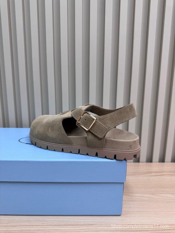 2025 Women Prada Khaki Suede Sandals LY00280