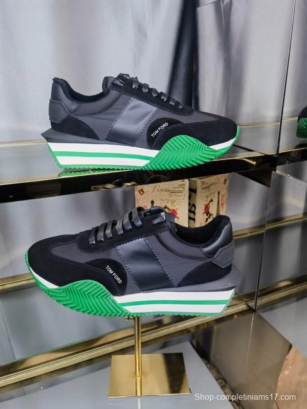 2025 Unisex TOM FORD Black Green Leather Suede Sneakers LY00360(F)/LY00370(M)