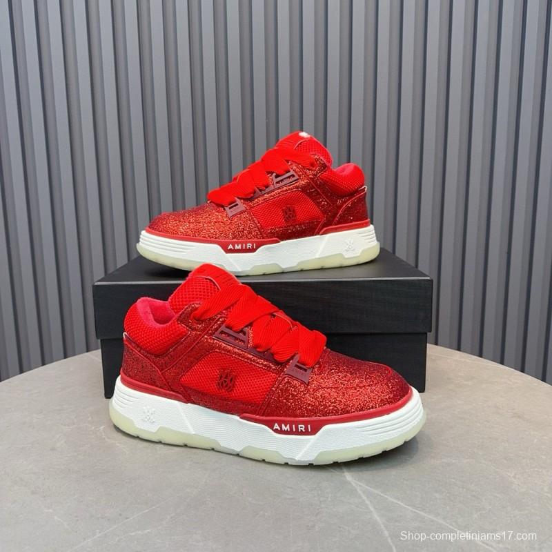 2024 Unisex Amiri Red Mesh Suede Sneakers MJ00360