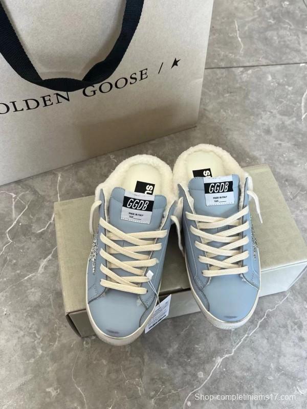 2024 GGDB Light Blue Shearling Leather Slippers MJ00280