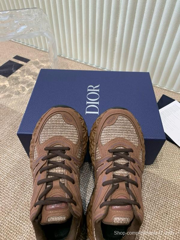 2024 Unisex Dior Brown Mesh Leather Sneakers MJ00400