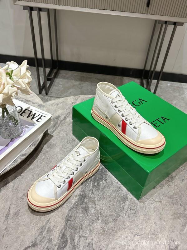 2025 Unisex Bottega Veneta White Red Canvas Lambskin Sneakers Hand Painted KFY00260(F/M)