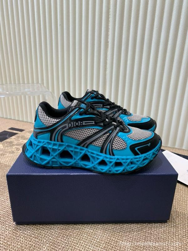 2024 Unisex Dior Blue Black Leather Mesh Sneakers