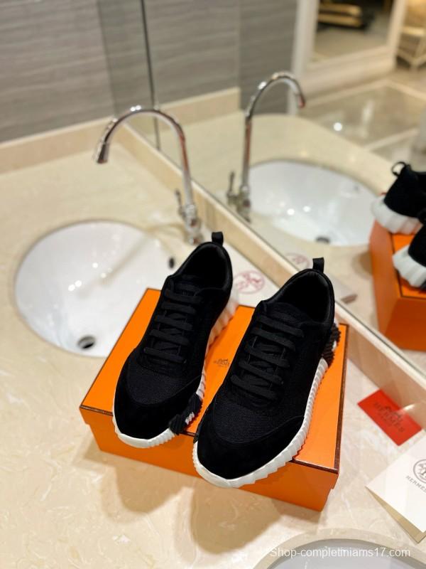 2024 Unisex Hermès black white fabric Suede sneakers