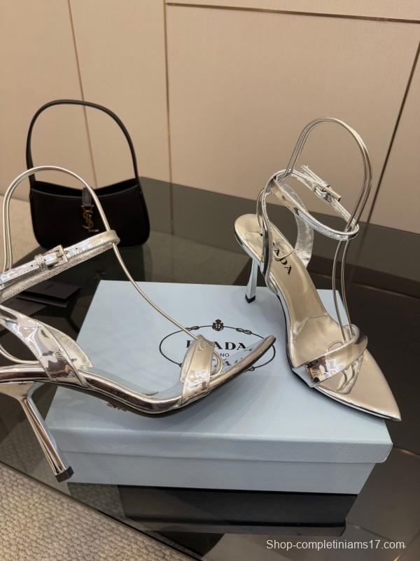 2025 Women Yves Saint Laurent Silver Leather Stiletto Sandals