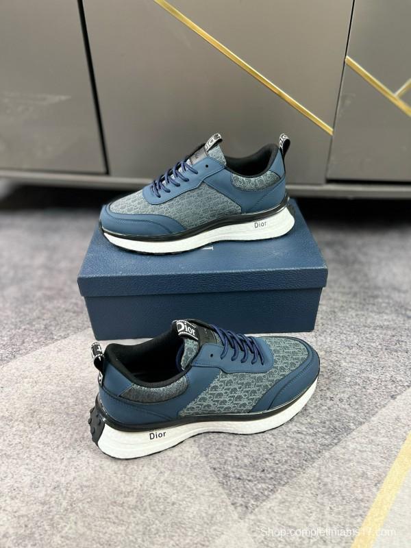2024 Unisex Dior Blue Grey Leather Fabric Casual Shoes MJ00270