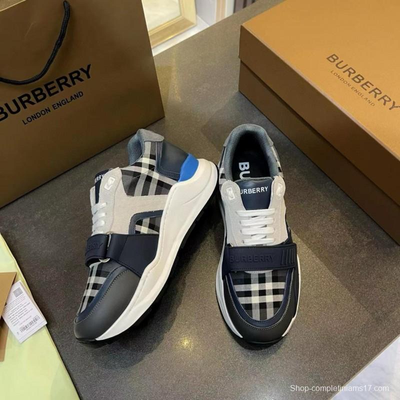 2025 Unisex Burberry Black White Beige Suede Leather Cotton Sneakers Vintage Check MJ00360