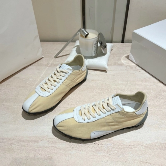 2025 Unisex MM6 Maison Margiela Beige White Nylon Suede Sneakers Distressed KFY00290