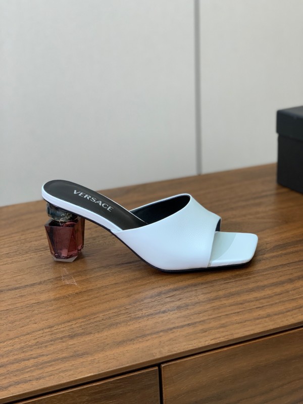 2025 Women VERSACE White Leather Slippers
